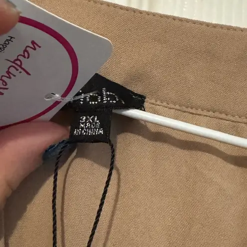 Zenobia New Womens Plus Size Brown Tie Belt Tan Dress 3XL Short Sleeve Pockets