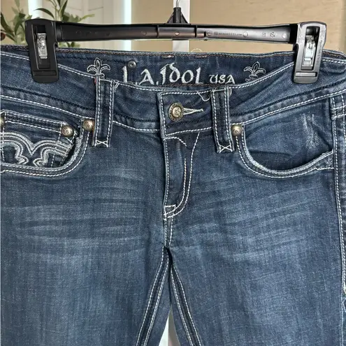L.A. Idol Dark Blue Boot Cut Jeans, Wide Stitching, Flap Pockets, 9 Size undefined