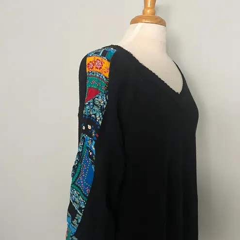 Kori America Black Vneck Sweater With Colorful Sleeves