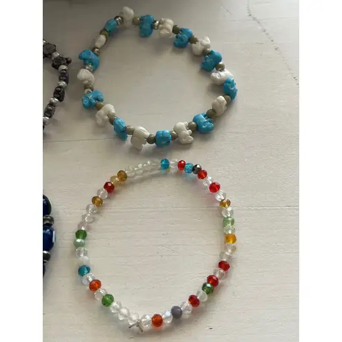 Beaded Stretch Bracelet Set Evil Eye Turtle Elephant Colorful Boho Bracelet Blue