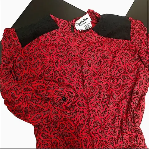 Vintage 80s Elizabeth Adams Western Paisley Red & Black Dress Shoulder Pads sz 8 Multiple
