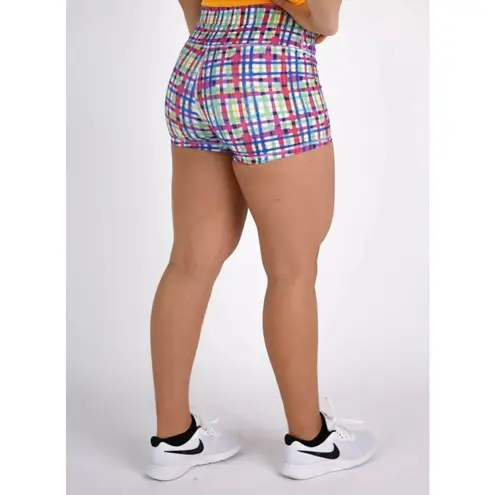 NWT Fleo Spring Be Nice Plaid Shorts power mid high size small Pink