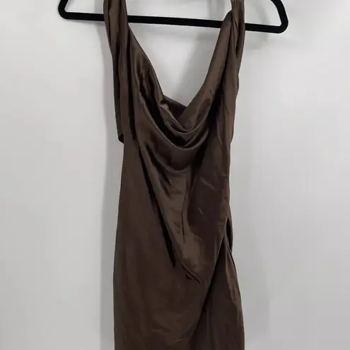 House Of CB  Aitana Brown blackless Draped Brown Slip Mini Dress Size Medium Nwt