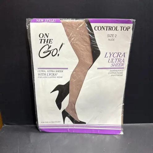 On The Go Hosiery Control Top Pantyhose Panty Hose Stockings Size 2 Nude New