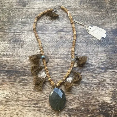 Chan Luu sterling silver beaded tassel necklace NWT