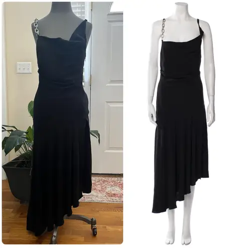 Giuseppe Di Morabito Asymmetric Hem Side High Slit Rhinestone Strap Dress 00 Black