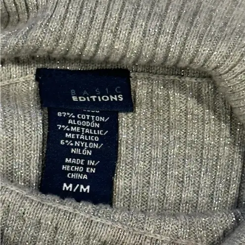 Basic Editions Sweater Women’s Medium Grey Longsleeve Glitter Pullover Casual Gray