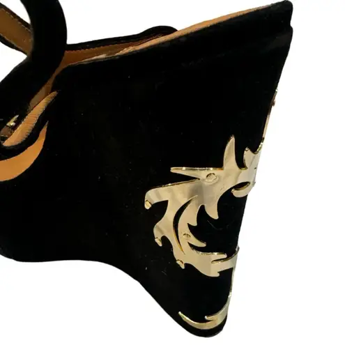 Alexa Wagner Metal Dragon Suede Platform Wedge Sandal 39IT Black Size 8