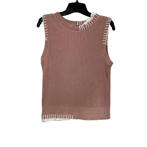 Alp N Rock Taylor Knit Tank Top Size M Pink Ribbed Crochet Detail Preppy Chic Size M