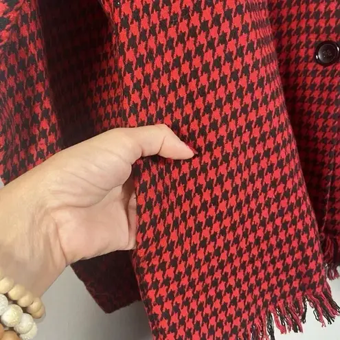 Coco + Carmen Red Houndstooth Shacket Top Fringe Top Size S/M Preppy Classic