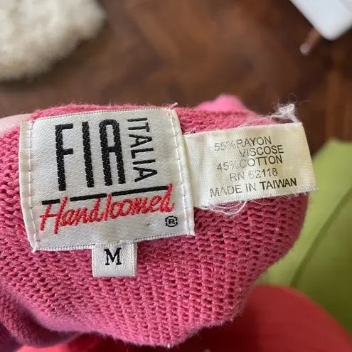 Vintage 80s Barbie pink hand loomed cardigan that ties layering Size M