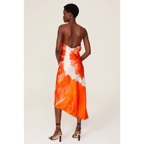 ALLSAINTS Orange Satin Silk Blend Scoop Neck Alexia Marinana Dress Size 10