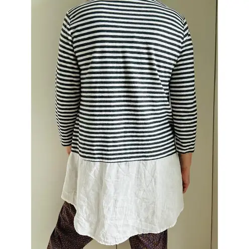 Cut Loose Women's Linen Top/T Shirt Braton Strip Nautical Size M Lagen Look White Size M