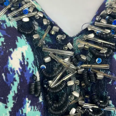 Cabana Life Small Blue Print Beaded Drawstring Batwing Sleeve Swim Coverup Beach