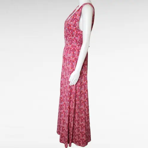 Garnet Hill Pink Modern Geo Surplice Maxi Dress Size 12