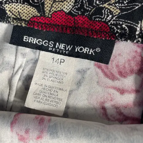 Briggs New York Vtg Skirt 14P Black Red Rose Floral Print Midi Pencil 1990s Y2K