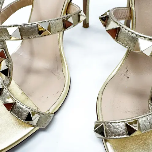 Valentino Garavani Gold Rockstud Strappy Metallic Heels Sandals EU 36