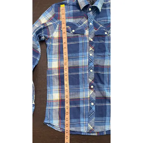 Broken Threads Blue Plaid Pearl Snap Western Shirt Small Coastal Cowgirl Flannel