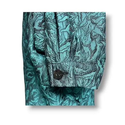Coldwater Creek Vintage Turquoise Jacquard Jacket Textured Blazer Retro Artsy L