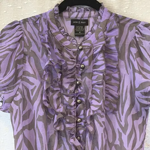 Y2K‎ Sami & Max Purple Zebra Print Sheer Ruffle Blouse Puff Sleeve Size M Size M - Image 2