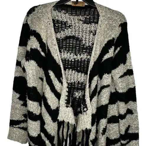Katsumi Acrylic Animal Print Cardigan Sweater with Fringe Black Size M - Image 2