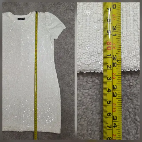 Generation Love Donna Sequin Mini Straight Dress Puff Sleeves Shell Medium