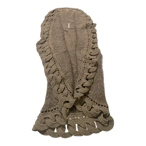 Monoreno MONOREN Crochet Knit vest/ jacket, Faux Fur Brown SZ L