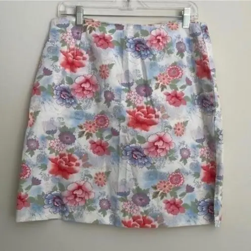 Carolina Blues Stretch Floral Pastel Skirt Unlined Preppy Girly Retro White Size 12
