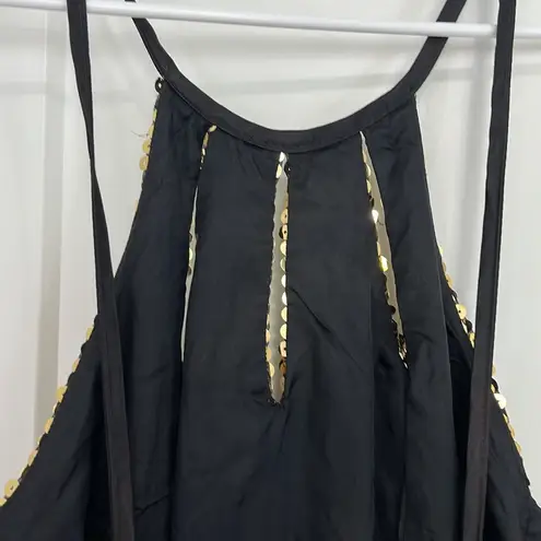 Vintage Nadine Size 9 Gold Sequin Formal Halter Neck Backless Dress