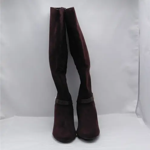 Karen Scott Sharonn Brown Knee High Boots 7.5M Faux Suede Chunky Block Heel