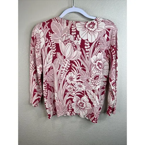 Chico's  cardigan Sweater Button Up size 0 botanical Print Pink And White