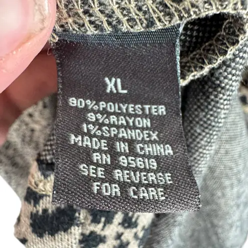 Fever Y2K Leopard Print Long Line Cardigan Duster Ruffled Collar Pockets Size XL Tan