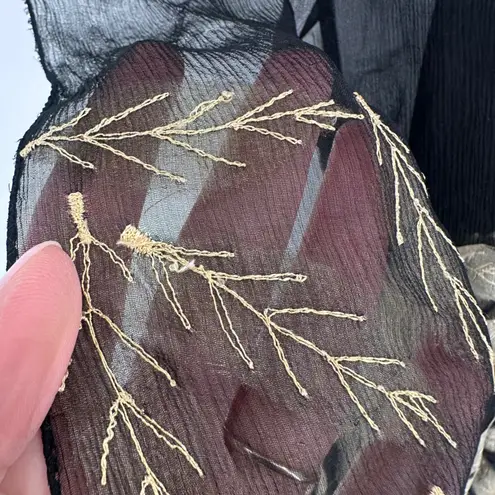 Shawlsmith London Black Sheer Leaf Print Scarf Wrap Shawl