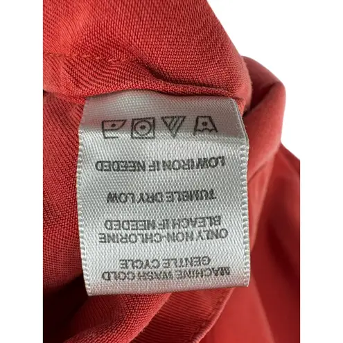 John Mark Shirt Dress Medium Red Long Sleeve 100% Tencel Button Front Roll Tab