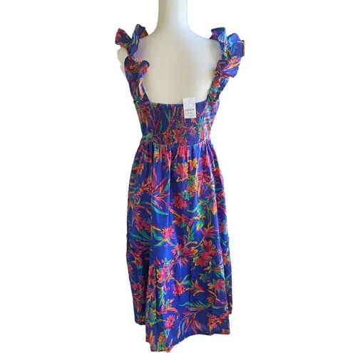 NWT JCrew Floral Tropical Square Neck Midi Dress Blue Size 8