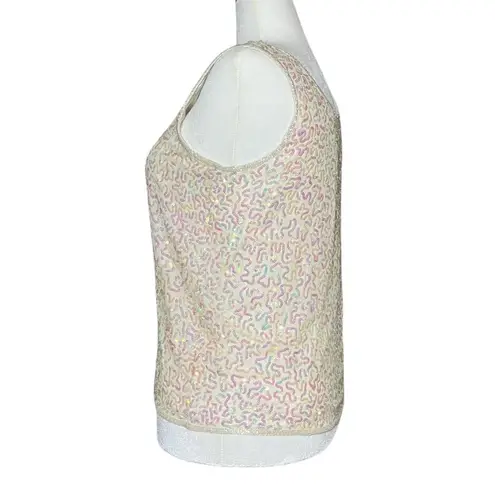 Vintage 90s Y2K 100% Silk White Going Out Top Sequins. Large. Bachelorette Fairy