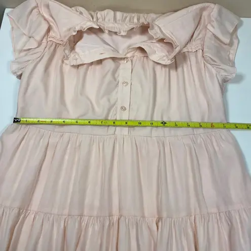 Biltmore Tiered Dress Ruffle Mock Neck Short Sleeve Casual Pink Size M Size M