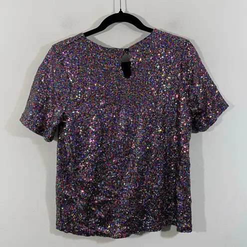 simply styled Women's Multicolor Sequins Short Sleeve Blouse Size M Concert