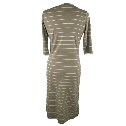 Vtg LL Bean Dress S Beige White Stripe T