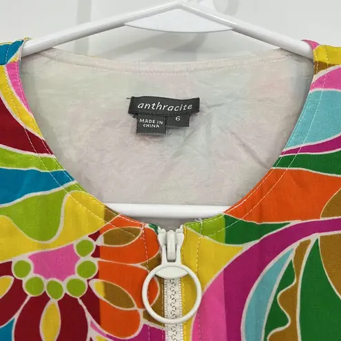 Anthracite by Muse Size 6 Silk Retro Colorful Mod Long Sleeve Zip Up Blazer Yellow