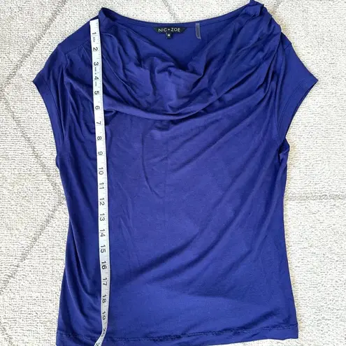 Nic+Zoe Cap Royal Blue Sleeve Drape Neck Shirt Sz Medium