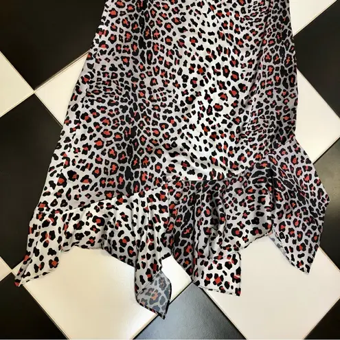 Marques Almeida Satin Midi Slip Dress Leopard Print Silver Pink Handkerchief Hem