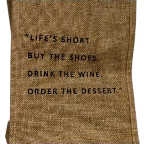 Wine woven Tote with Inspirational Quote holds 4 bottles shimmery jute bag Brown