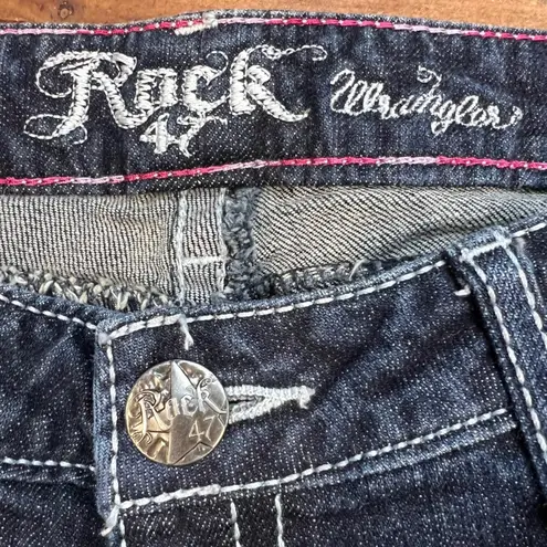 Vintage Rock 47 by Wrangler Low Rise Bootcut Jeans Cross Embroidered Y2K Sz 3/4 Blue