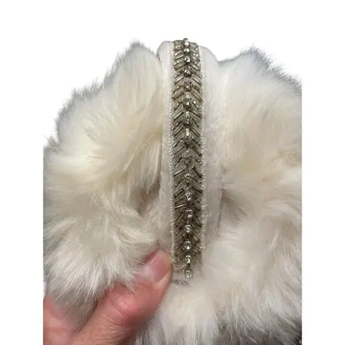 None Cream Oversized Faux Fur Ski Earmuffs with Rhinestone Jewel Headband