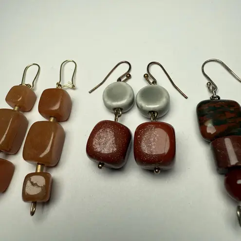 Stone Bead Dangle Drop Pierced Earrings Lot Of 3 Beaded