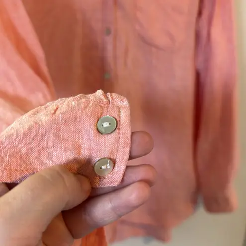 Sigrid Olsen Orange Linen Shirt Button Up Medium