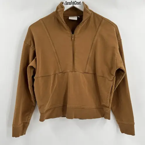Richer Poorer Terry Half Zip Pullover in Woodgrain Tan Brown Women's Size Small