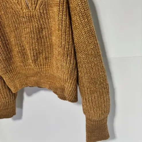 H&M Divided XL Pullover Cowl Neck Zip Long Sleeve Crop Chunky Knit Brown Neutral Tan