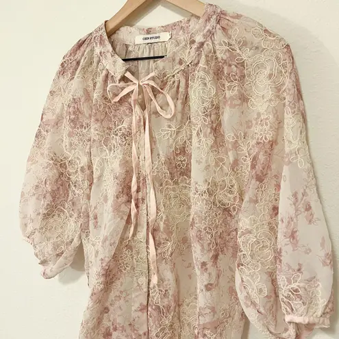 Embroidered Blouse Romantic Dusty Rose Lace